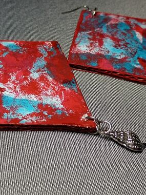Handmade Red and Turquoise Square Drop Earrings